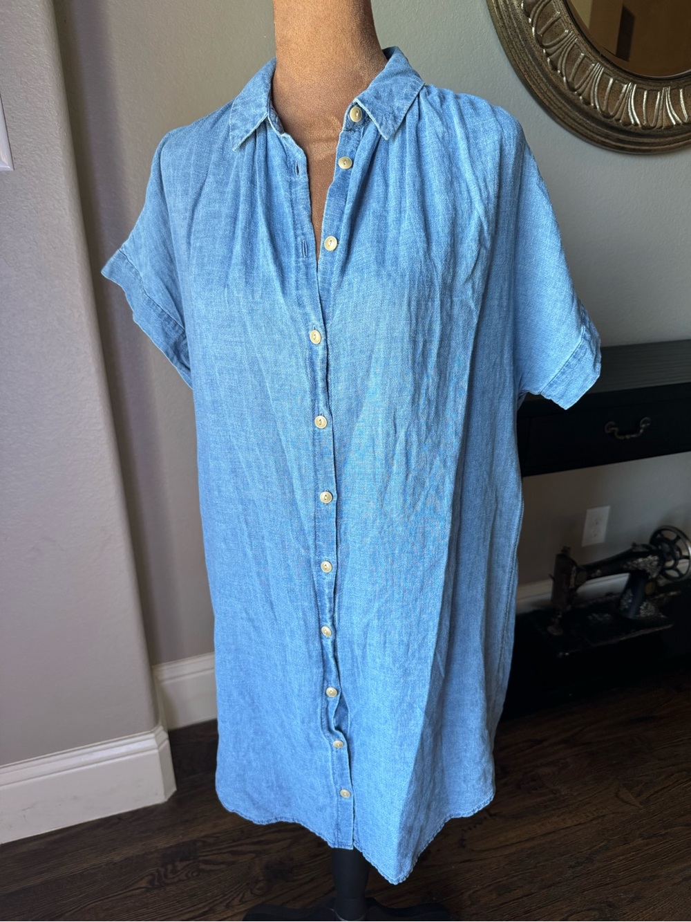 Madewell Linen Cotton Chambray Denim Shirt Dress - Button-Front Small